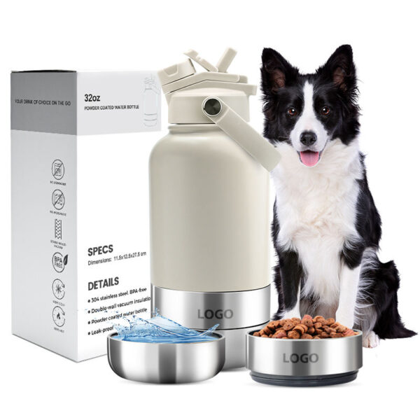 32 oz stainless steel dog water bottle with detachable bowls