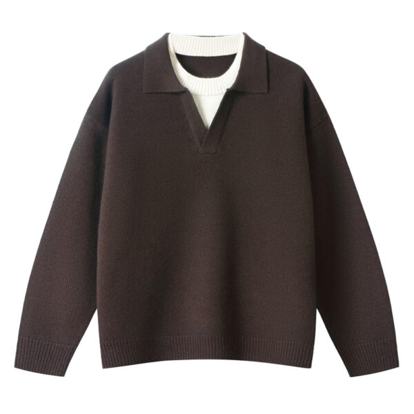 Men's wool cashmere V-neck jumper in Brown