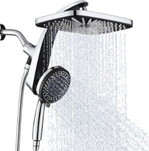 Chrome rain shower head with handheld showerhead