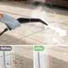 Steam cleaner attachment used on floor tile Steam cleaner attachment used on floor tile
